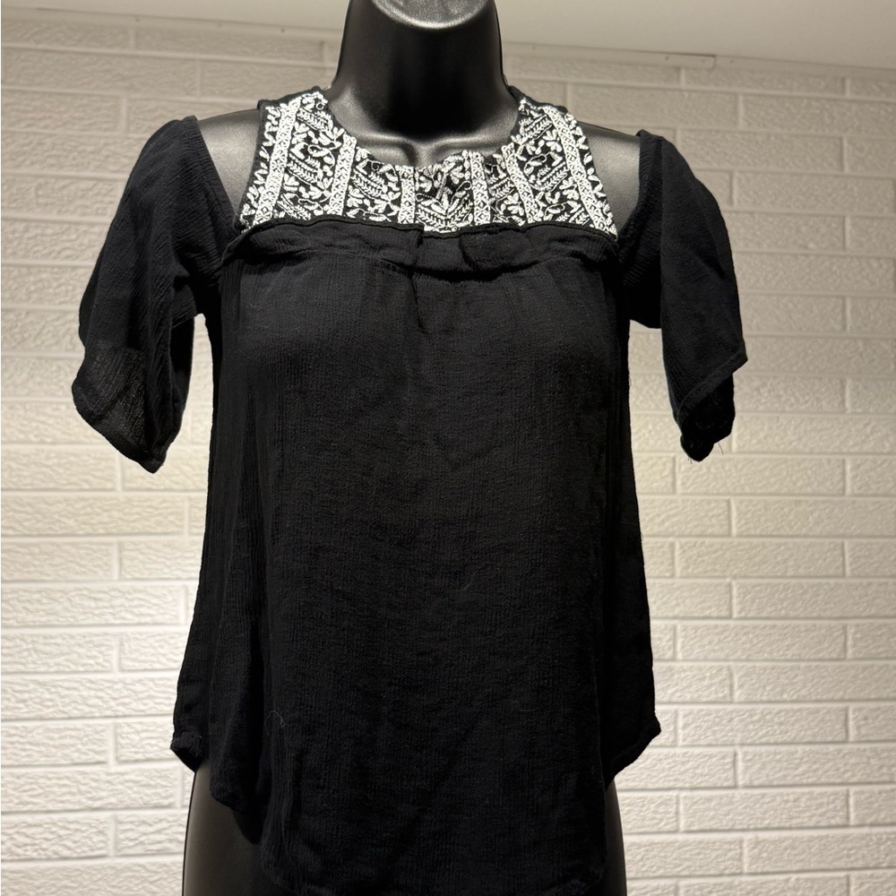 Xhilaration Black‎ Embellished Bib Collar Blouse
